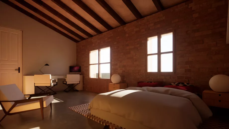 Amplío salón con columnas vistas de Reforma energética integral de local industrial