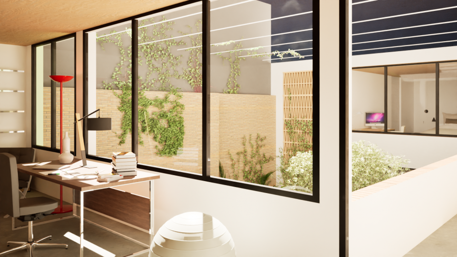 vista patio ajardinado desde estudio