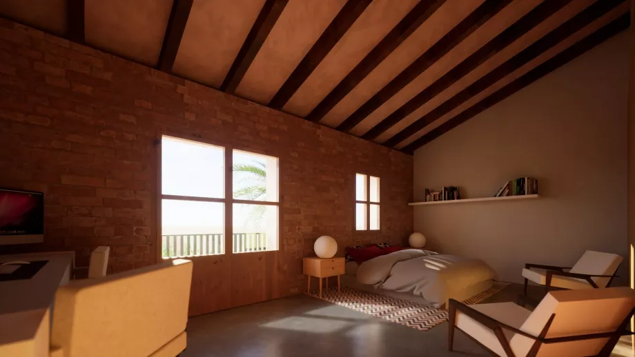 vista patio ajardinado desde estudio